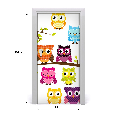 Self-adhesive door sticker Colorful owls