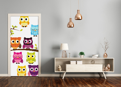 Self-adhesive door sticker Colorful owls