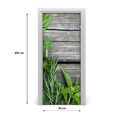 Self-adhesive door sticker Herbs on wood