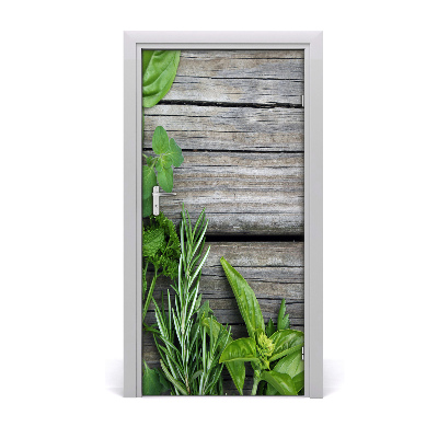 Self-adhesive door sticker Herbs on wood