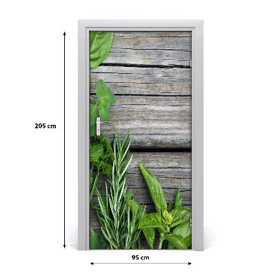 Self-adhesive door sticker Herbs on wood