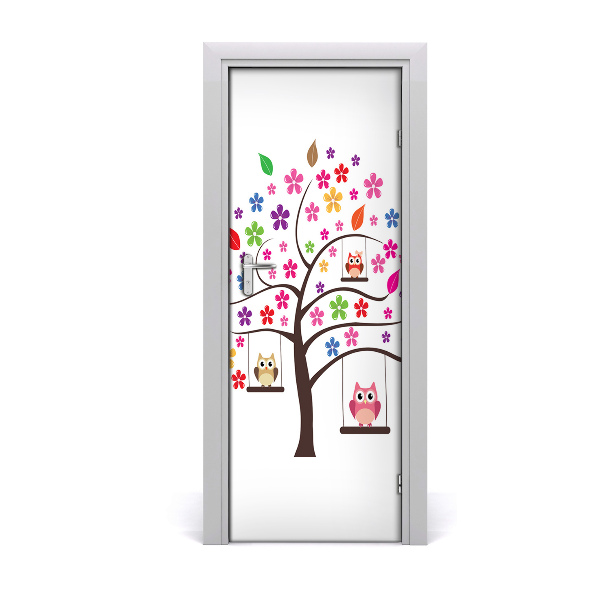 Self-adhesive door sticker Owls on swings