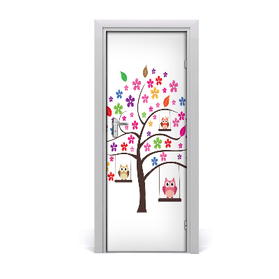 Self-adhesive door sticker Owls on swings