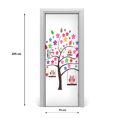 Self-adhesive door sticker Owls on swings