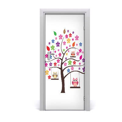 Self-adhesive door sticker Owls on swings