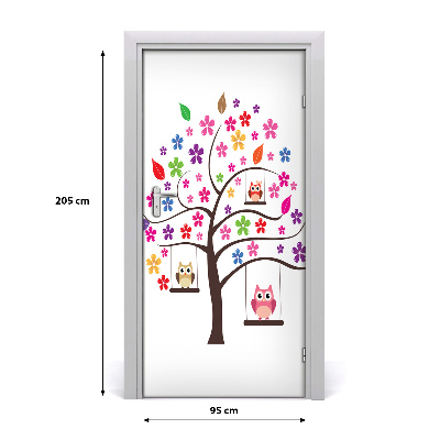 Self-adhesive door sticker Owls on swings