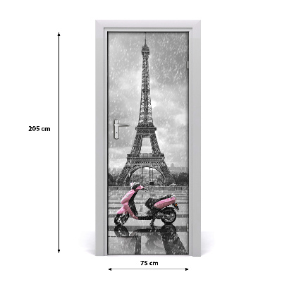 Self-adhesive door wallpaper Eiffel tower scooter