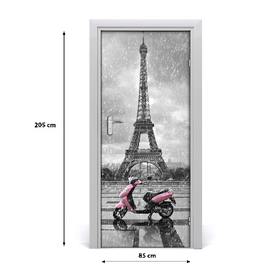 Self-adhesive door wallpaper Eiffel tower scooter