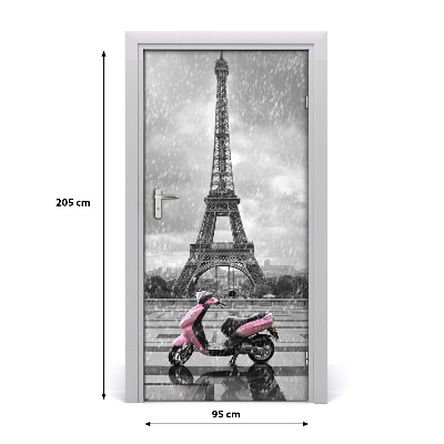 Self-adhesive door wallpaper Eiffel tower scooter