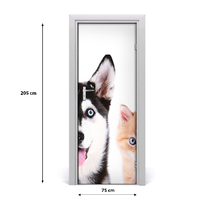 Self-adhesive door sticker Wall dog and cat