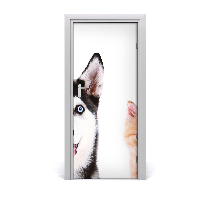 Self-adhesive door sticker Wall dog and cat