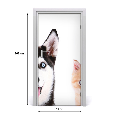 Self-adhesive door sticker Wall dog and cat