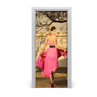 Door wallpaper People. Woman in pink