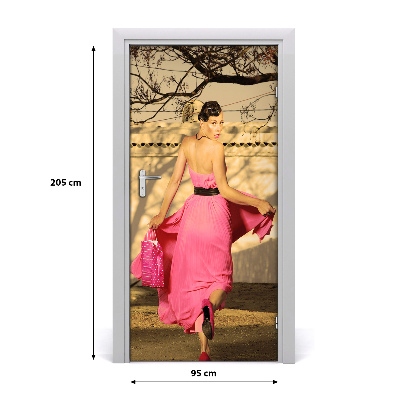 Door wallpaper People. Woman in pink