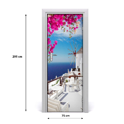 Self-adhesive door wallpaper Santorini greece