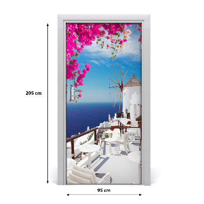 Self-adhesive door wallpaper Santorini greece