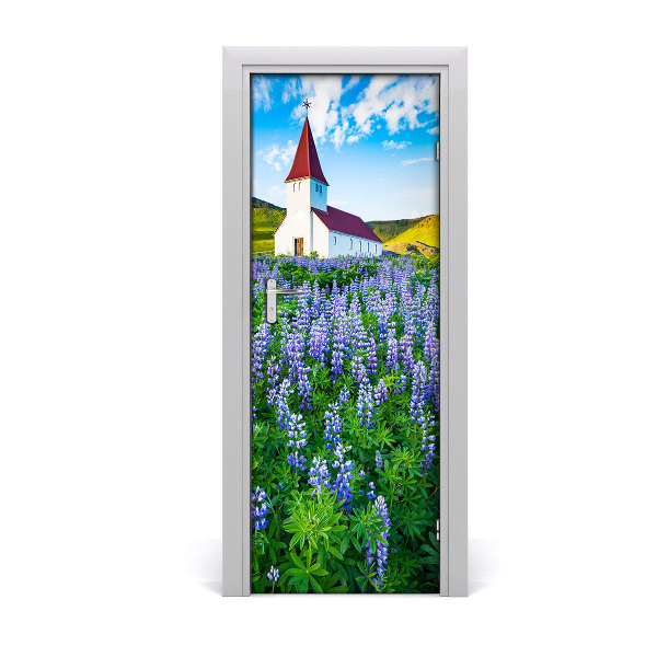 Self-adhesive door wallpaper Church flowers