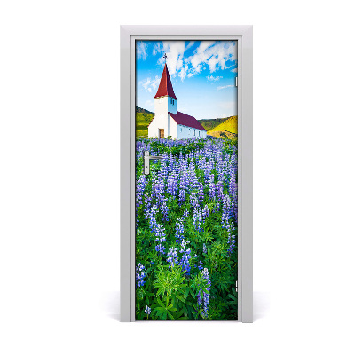 Self-adhesive door wallpaper Church flowers