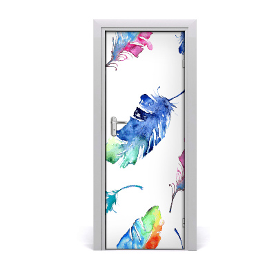 Self-adhesive door sticker Colorful feathers