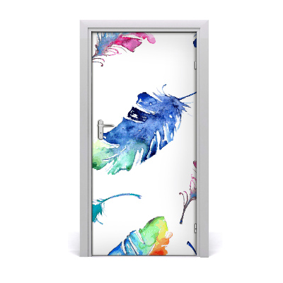 Self-adhesive door sticker Colorful feathers