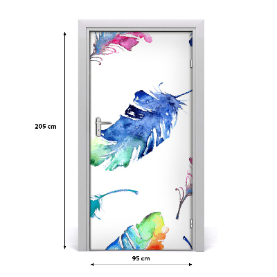 Self-adhesive door sticker Colorful feathers