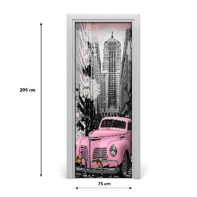 Self-adhesive door wallpaper Pink car