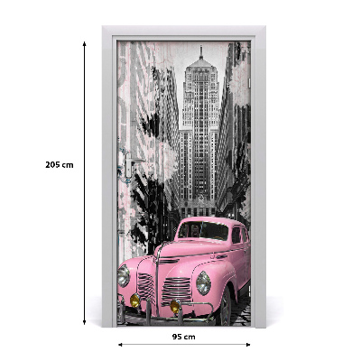 Self-adhesive door wallpaper Pink car