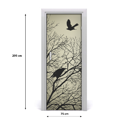 Self-adhesive door sticker Crows on the tree