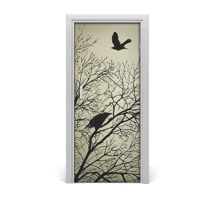 Self-adhesive door sticker Crows on the tree