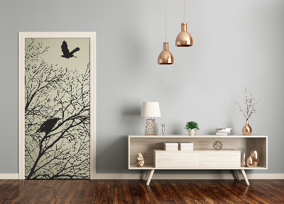 Self-adhesive door sticker Crows on the tree