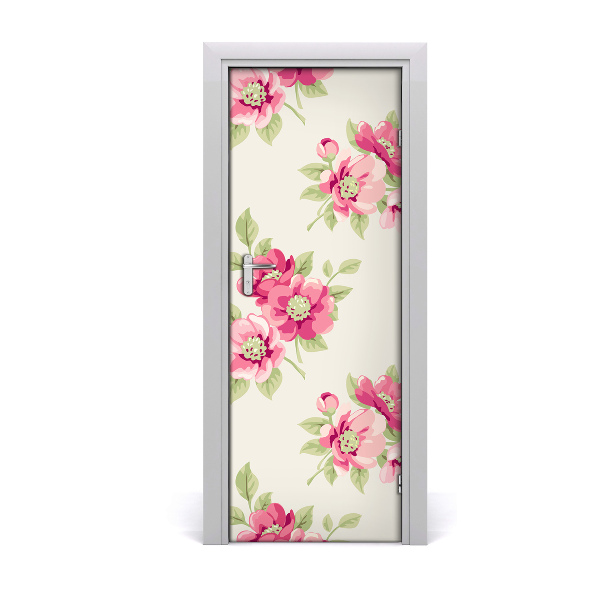 Self-adhesive door veneer Pink flowers