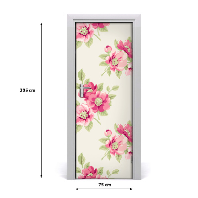 Self-adhesive door veneer Pink flowers