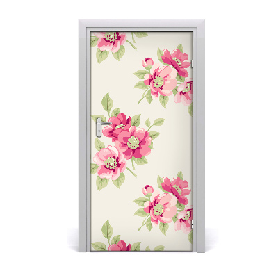 Self-adhesive door veneer Pink flowers