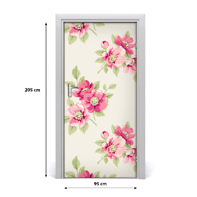 Self-adhesive door veneer Pink flowers