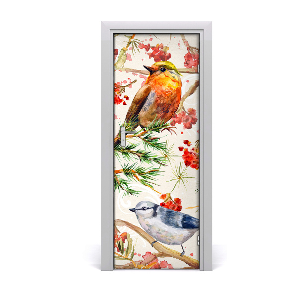 Self-adhesive door sticker Birds and flowers