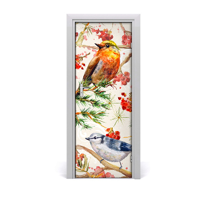 Self-adhesive door sticker Birds and flowers