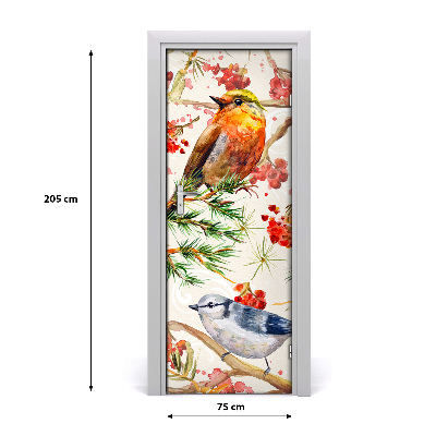 Self-adhesive door sticker Birds and flowers