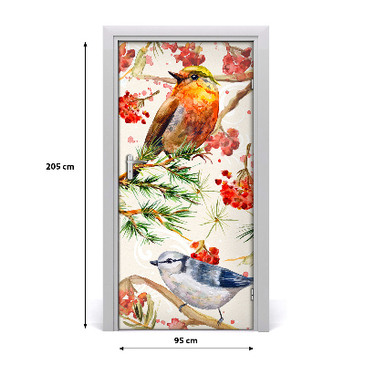 Self-adhesive door sticker Birds and flowers