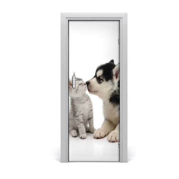 Self-adhesive door sticker Wall dog and cat