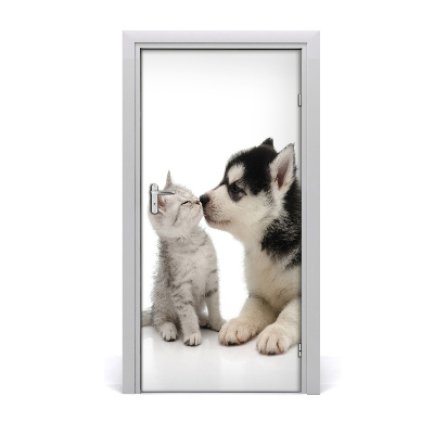 Self-adhesive door sticker Wall dog and cat