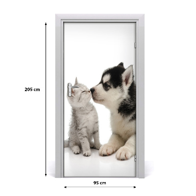 Self-adhesive door sticker Wall dog and cat