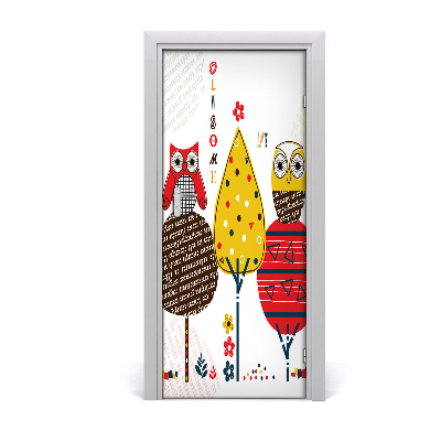 Self-adhesive door sticker Owls on the trees