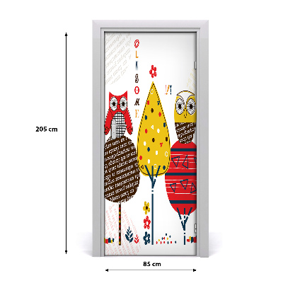 Self-adhesive door sticker Owls on the trees