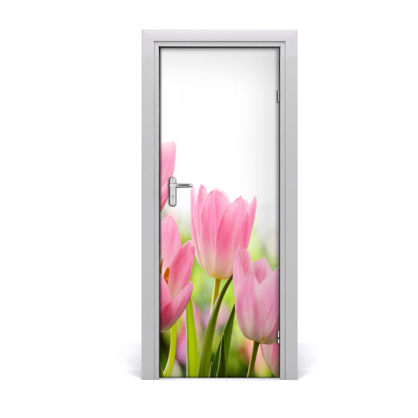 Self-adhesive door sticker Pink tulips