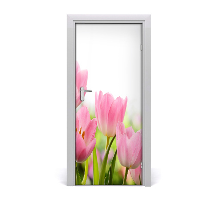 Self-adhesive door sticker Pink tulips