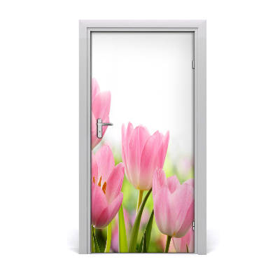 Self-adhesive door sticker Pink tulips