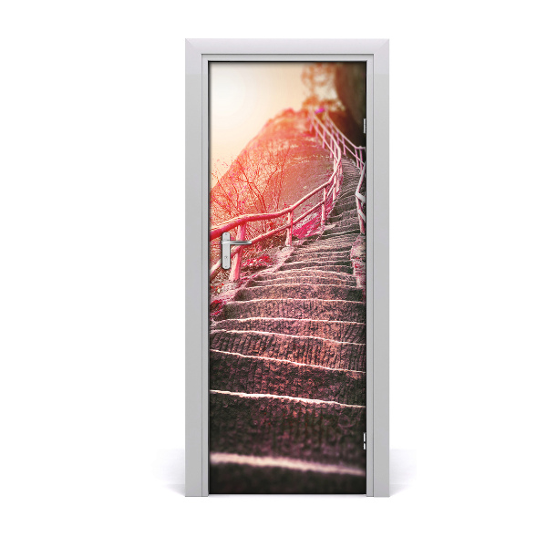 Self-adhesive door wallpaper Stairs in the mountains