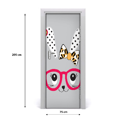 Self-adhesive door sticker Rabbit with glasses
