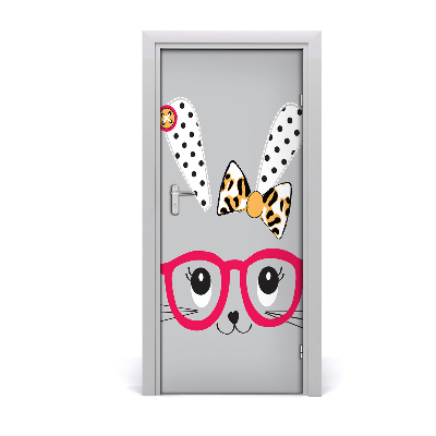 Self-adhesive door sticker Rabbit with glasses