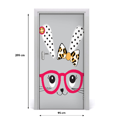 Self-adhesive door sticker Rabbit with glasses